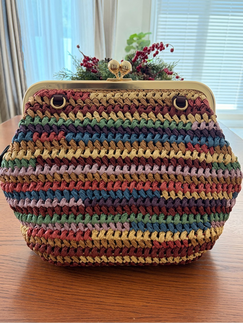 Brand New Coach Multicolor Woven straw Kiss-Lock 27 - Picture 5 of 8